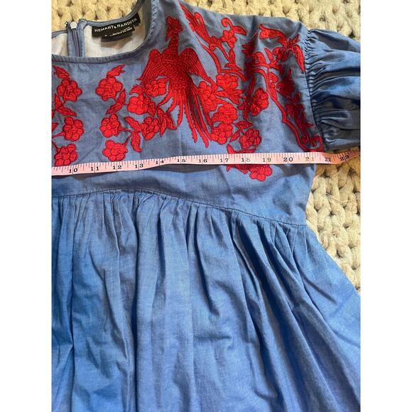 HEMANT & NANDITA embroidered boho blouse blue/red size small - Picture 8 of 10
